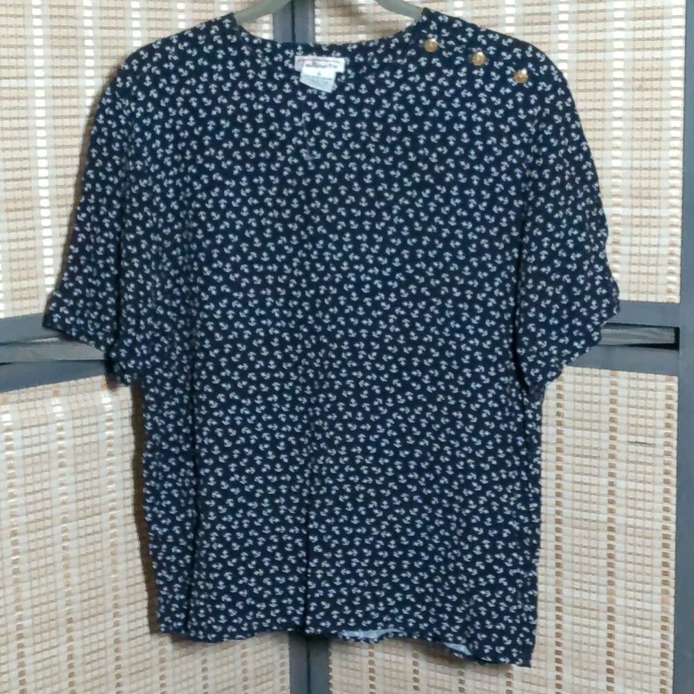 Talbots Navy Shirt with White Anchor Print